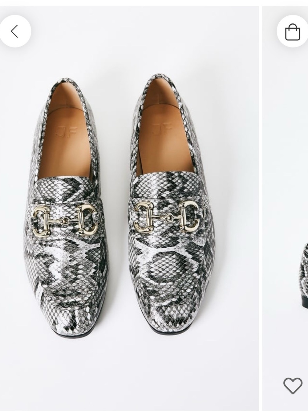 JustFab Black and White Snake Print Loafers with Gold Bit